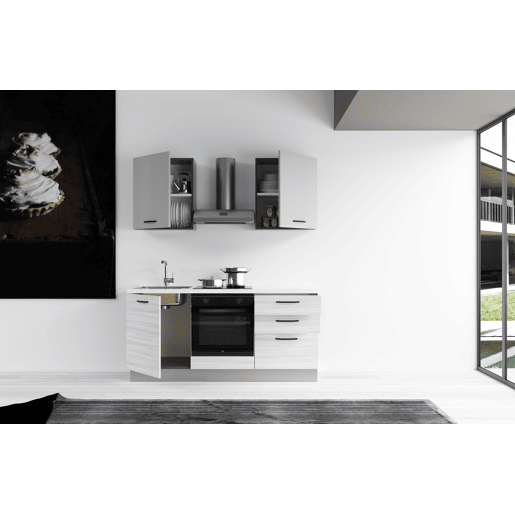Cozinha com eletrodomésticos GILDA 2.0 180cm esquerda cinza claro e madeira cinza Cozinha com eletrodomésticos GILDA 2.0 180cm esquerda cinza claro e madeira cinza