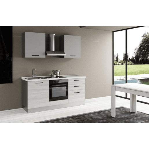 Cozinha com eletrodomésticos GILDA 2.0 180cm esquerda cinza claro e madeira cinza Cozinha com eletrodomésticos GILDA 2.0 180cm esquerda cinza claro e madeira cinza