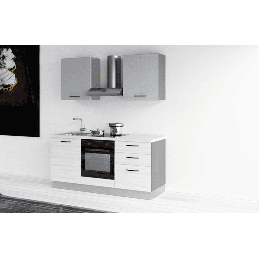 Cozinha com eletrodomésticos GILDA 2.0 180cm esquerda cinza claro e madeira cinza Cozinha com eletrodomésticos GILDA 2.0 180cm esquerda cinza claro e madeira cinza