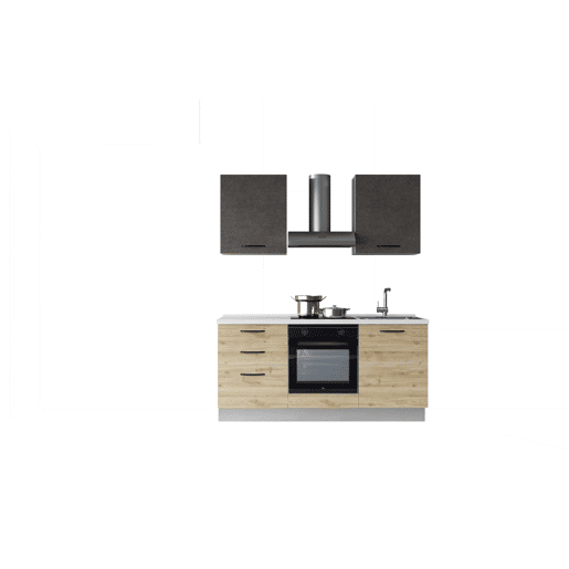 Cozinha com eletrodomésticos GILDA 2.0 180cm direita cinza escuro e madeira