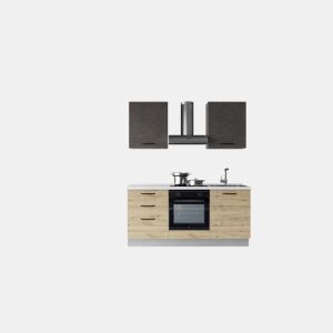 Cozinha com eletrodomésticos GILDA 2.0 180cm direita cinza escuro e madeira