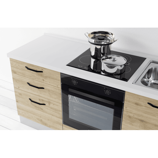 Cozinha com eletrodomésticos GILDA 2.0 180cm direita cinza escuro e madeira