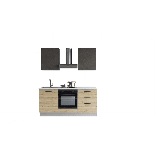 Cozinha com eletrodomésticos GILDA 2.0 180cm esquerda cinza escuro e madeira