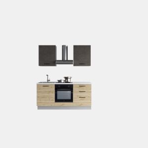 Cozinha com eletrodomésticos GILDA 2.0 180cm esquerda cinza escuro e madeira