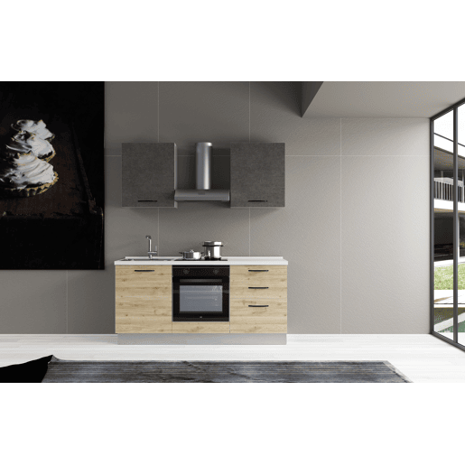 Cozinha com eletrodomésticos GILDA 2.0 180cm esquerda cinza escuro e madeira