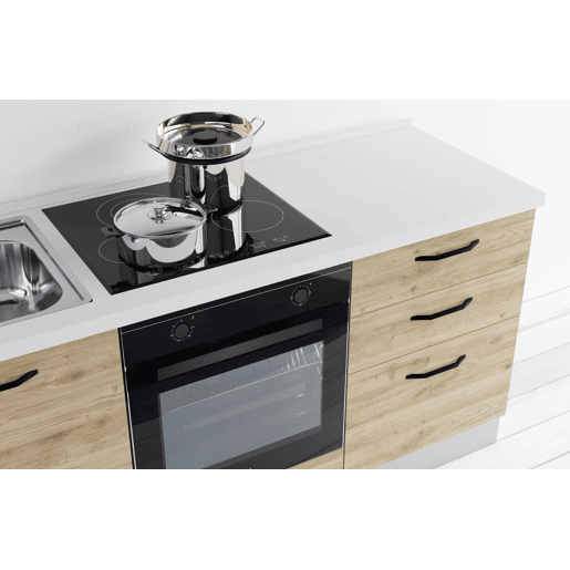 Cozinha com eletrodomésticos GILDA 2.0 180cm esquerda cinza escuro e madeira