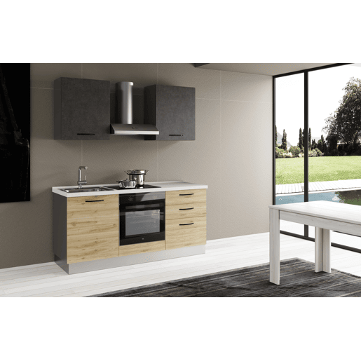 Cozinha com eletrodomésticos GILDA 2.0 180cm esquerda cinza escuro e madeira