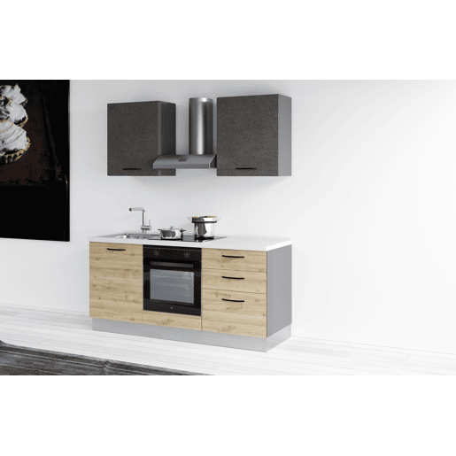 Cozinha com eletrodomésticos GILDA 2.0 180cm esquerda cinza escuro e madeira