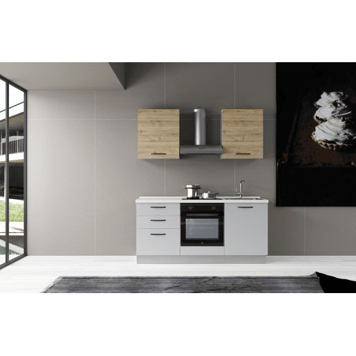 Cozinha com eletrodomésticos GILDA 2.0 180cm direita madeira e cinza claro