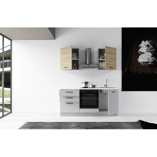 Cozinha com eletrodomésticos GILDA 2.0 180cm direita madeira e cinza claro