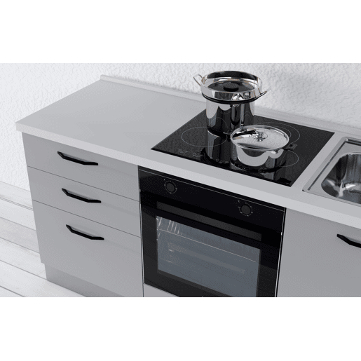 Cozinha com eletrodomésticos GILDA 2.0 180cm direita madeira e cinza claro