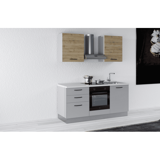 Cozinha com eletrodomésticos GILDA 2.0 180cm direita madeira e cinza claro