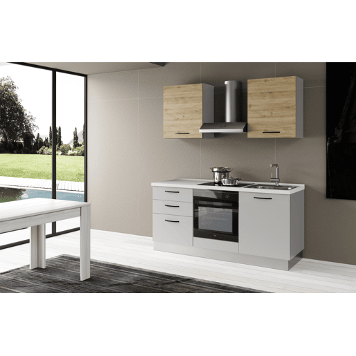 Cozinha com eletrodomésticos GILDA 2.0 180cm direita madeira e cinza claro