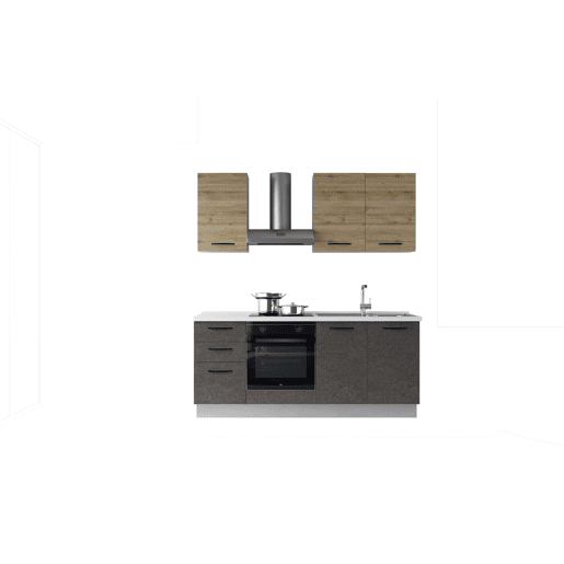 Cozinha com eletrodomésticos GILDA 2.0 195cm direita madeira e cinza escuro