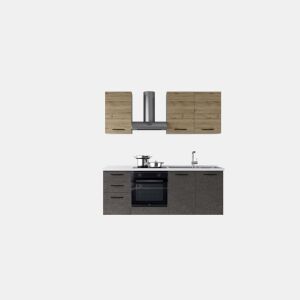 Cozinha com eletrodomésticos GILDA 2.0 195cm direita madeira e cinza escuro