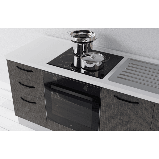 Cozinha com eletrodomésticos GILDA 2.0 195cm direita madeira e cinza escuro