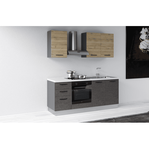 Cozinha com eletrodomésticos GILDA 2.0 195cm direita madeira e cinza escuro