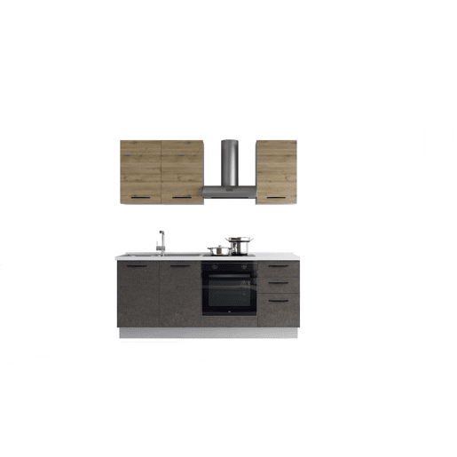 Cozinha com eletrodomésticos GILDA 2.0 195cm esquerda madeira e cinza escuro