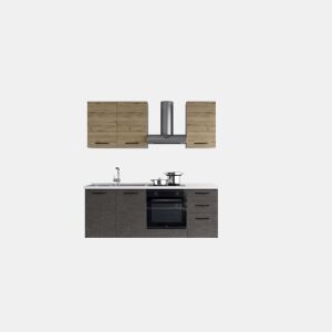 Cozinha com eletrodomésticos GILDA 2.0 195cm esquerda madeira e cinza escuro