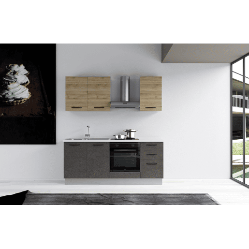 Cozinha com eletrodomésticos GILDA 2.0 195cm esquerda madeira e cinza escuro