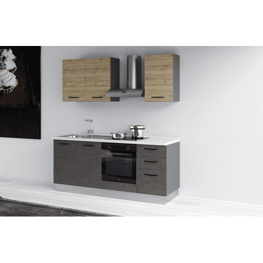 Cozinha com eletrodomésticos GILDA 2.0 195cm esquerda madeira e cinza escuro