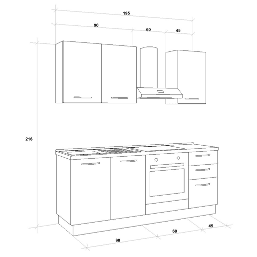 Cozinha com eletrodomésticos GILDA 2.0 195cm esquerda madeira e cinza escuro
