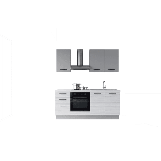 Cozinha com eletrodomésticos GILDA 2.0 195cm direita cinza claro e madeira cinza