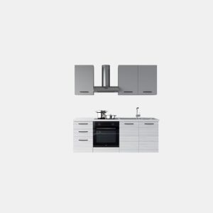 Cozinha com eletrodomésticos GILDA 2.0 195cm direita cinza claro e madeira cinza