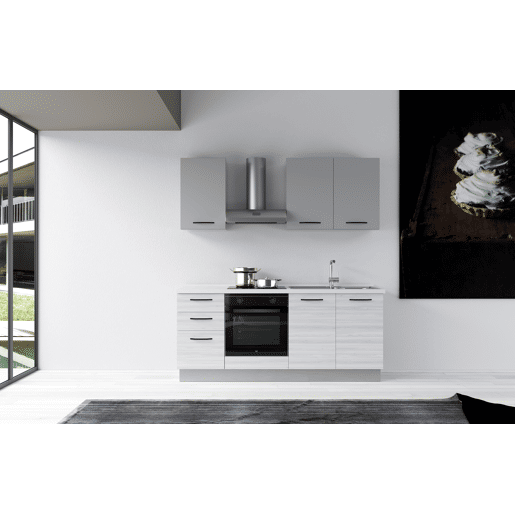 Cozinha com eletrodomésticos GILDA 2.0 195cm direita cinza claro e madeira cinza