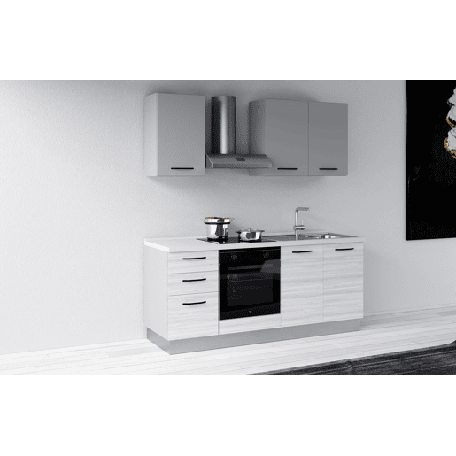Cozinha com eletrodomésticos GILDA 2.0 195cm direita cinza claro e madeira cinza
