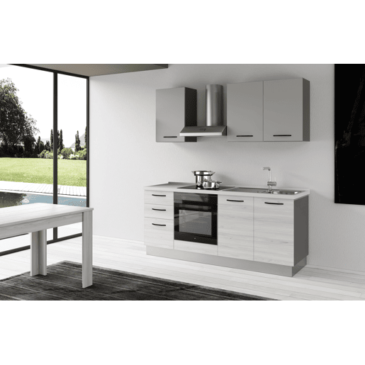 Cozinha com eletrodomésticos GILDA 2.0 195cm direita cinza claro e madeira cinza