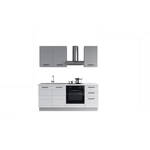 Cozinha com eletrodomésticos GILDA 2.0 195cm esquerda cinza claro e madeira cinza Cozinha com eletrodomésticos GILDA 2.0 195cm esquerda cinza claro e madeira cinza