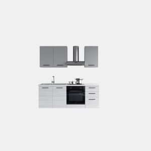 Cozinha com eletrodomésticos GILDA 2.0 195cm esquerda cinza claro e madeira cinza