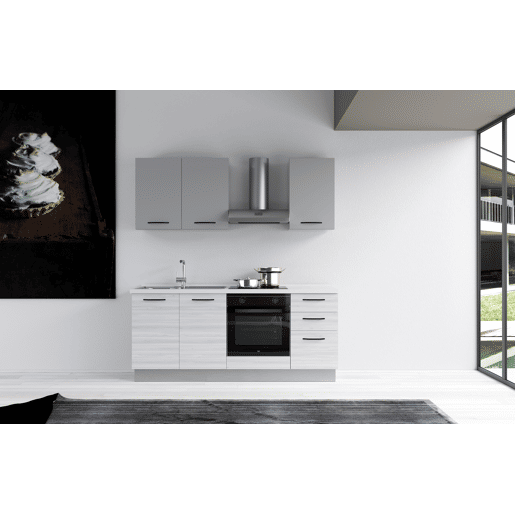 Cozinha com eletrodomésticos GILDA 2.0 195cm esquerda cinza claro e madeira cinza Cozinha com eletrodomésticos GILDA 2.0 195cm esquerda cinza claro e madeira cinza