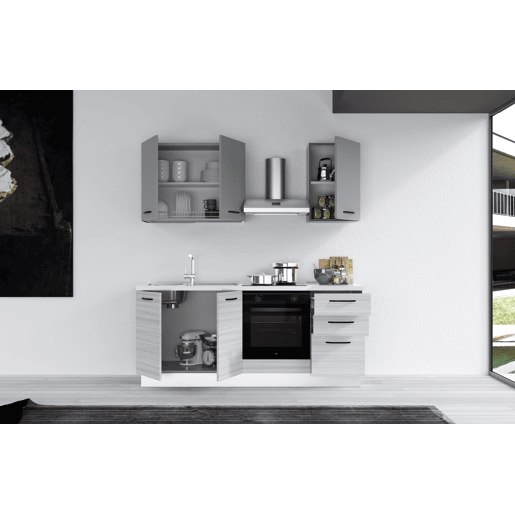 Cozinha com eletrodomésticos GILDA 2.0 195cm esquerda cinza claro e madeira cinza Cozinha com eletrodomésticos GILDA 2.0 195cm esquerda cinza claro e madeira cinza