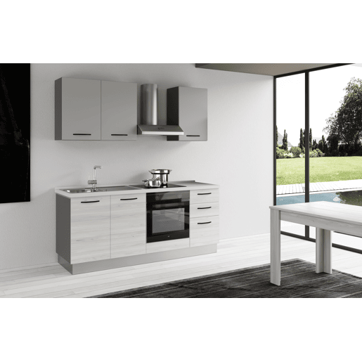 Cozinha com eletrodomésticos GILDA 2.0 195cm esquerda cinza claro e madeira cinza Cozinha com eletrodomésticos GILDA 2.0 195cm esquerda cinza claro e madeira cinza