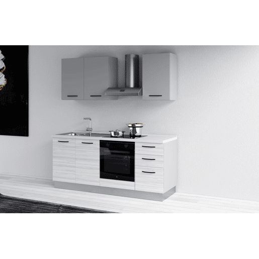 Cozinha com eletrodomésticos GILDA 2.0 195cm esquerda cinza claro e madeira cinza Cozinha com eletrodomésticos GILDA 2.0 195cm esquerda cinza claro e madeira cinza