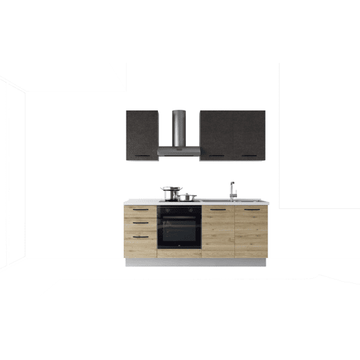 Cozinha com eletrodomésticos GILDA 2.0 195cm direita cinza escuro e madeira