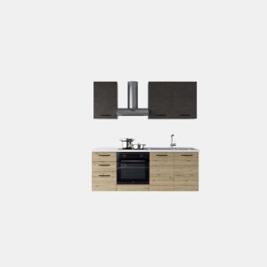 Cozinha com eletrodomésticos GILDA 2.0 195cm direita cinza escuro e madeira