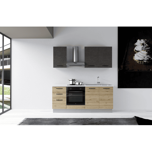 Cozinha com eletrodomésticos GILDA 2.0 195cm direita cinza escuro e madeira