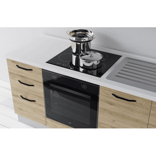 Cozinha com eletrodomésticos GILDA 2.0 195cm direita cinza escuro e madeira