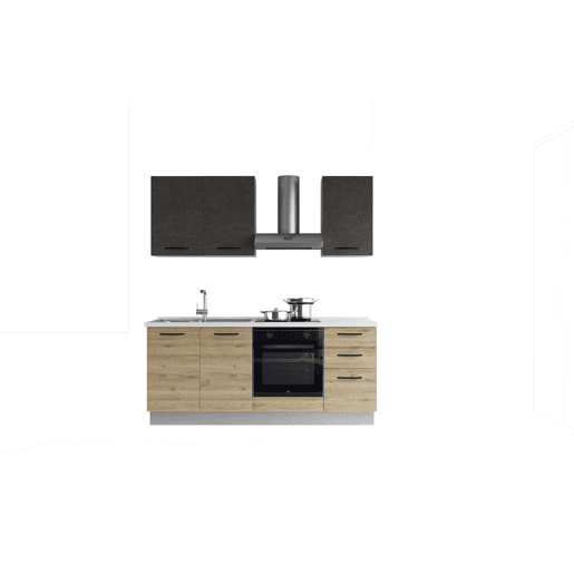Cozinha com eletrodomésticos GILDA 2.0 195cm esquerda cinza escuro e madeira