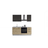 Cozinha com eletrodomésticos GILDA 2.0 195cm esquerda cinza escuro e madeira