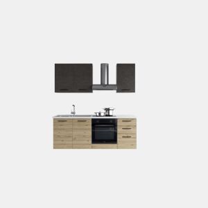 Cozinha com eletrodomésticos GILDA 2.0 195cm esquerda cinza escuro e madeira