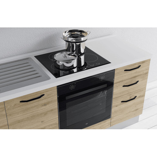 Cozinha com eletrodomésticos GILDA 2.0 195cm esquerda cinza escuro e madeira