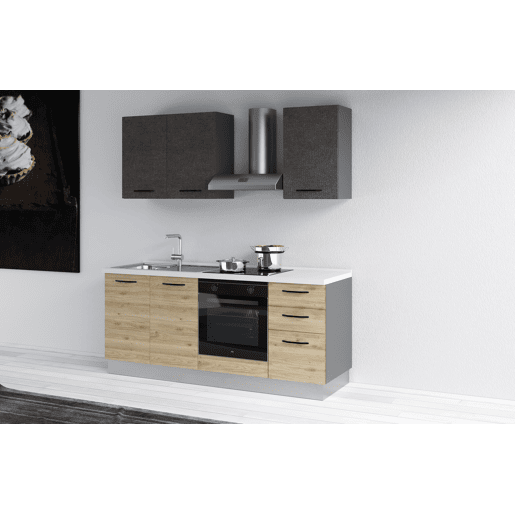 Cozinha com eletrodomésticos GILDA 2.0 195cm esquerda cinza escuro e madeira
