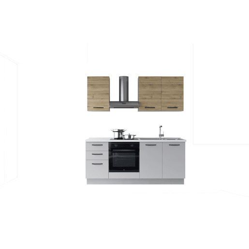 Cozinha com eletrodomésticos GILDA 2.0 195cm direita madeira e cinza claro