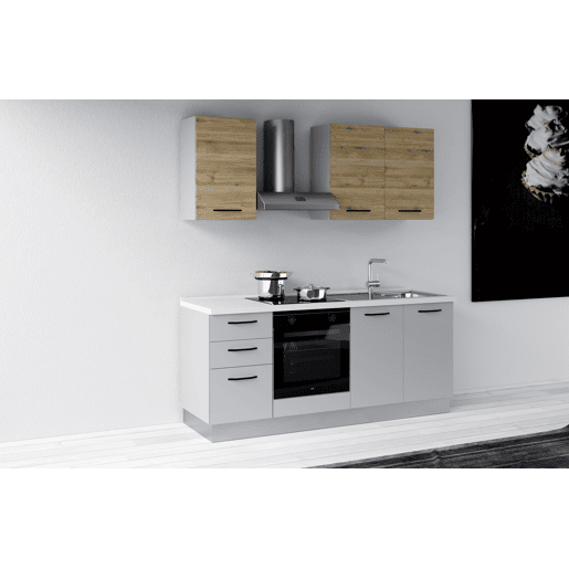 Cozinha com eletrodomésticos GILDA 2.0 195cm direita madeira e cinza claro