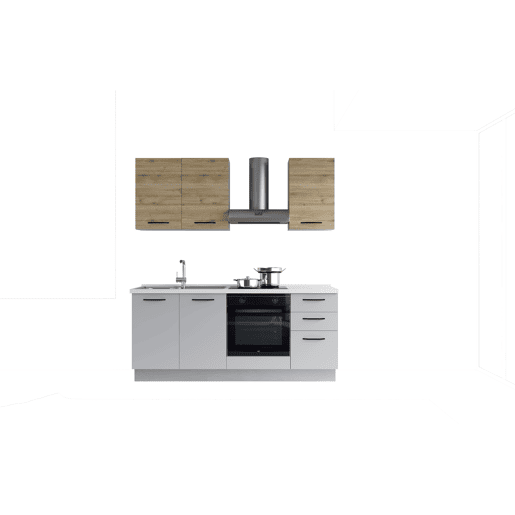 Cozinha com eletrodomésticos GILDA 2.0 195cm esquerda madeira e cinza claro