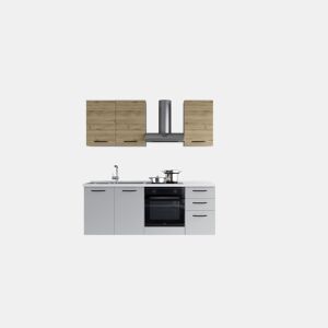 Cozinha com eletrodomésticos GILDA 2.0 195cm esquerda madeira e cinza claro